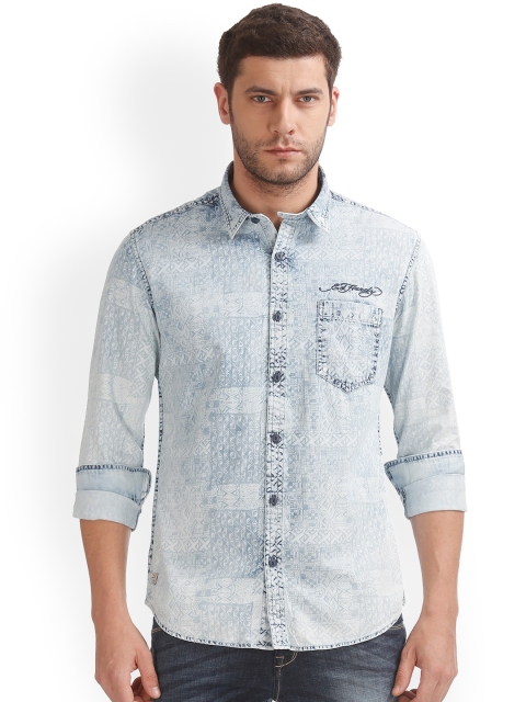 

Ed Hardy Men Blue Slim Fit Printed Casual Shirt