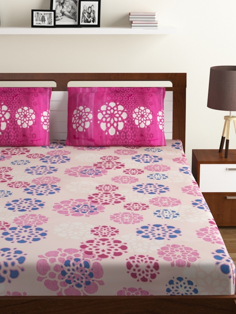 

BOMBAY DYEING Pink & Magenta Floral Flat 130 TC Polycotton 1 King Bedsheet with 2 Pillow Covers