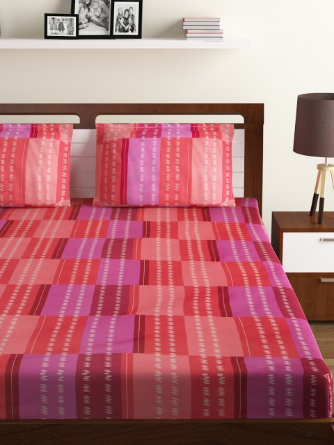 

BOMBAY DYEING Pink & Coral Abstract Flat 120 TC Cotton 1 King Bedsheet with 2 Pillow Covers