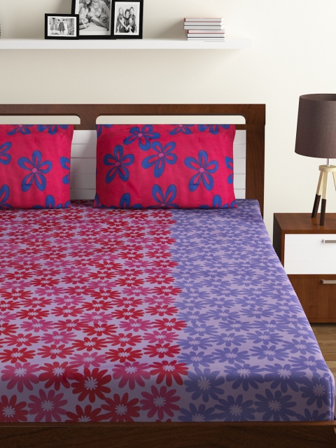 

BOMBAY DYEING Multicoloured Floral 130 TC Polycotton 1 King Bedsheet with 2 Pillow Covers, Red