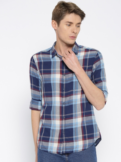 

Ed Hardy Men Blue & Grey Slim Fit Checked Casual Shirt