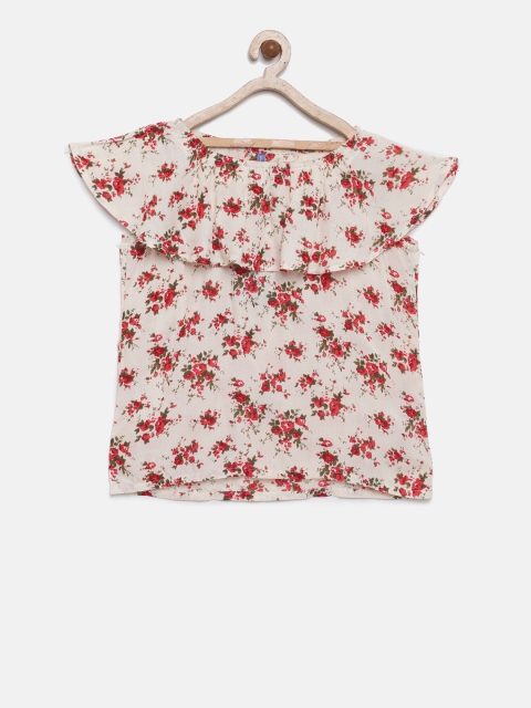 

YK Girls Cream-Coloured Printed Top