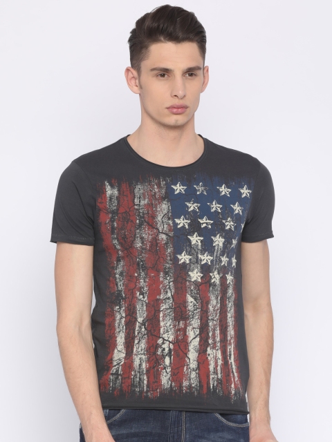 

Ed Hardy Men Charcoal Grey Printed Round Neck Pure Cotton T-shirt