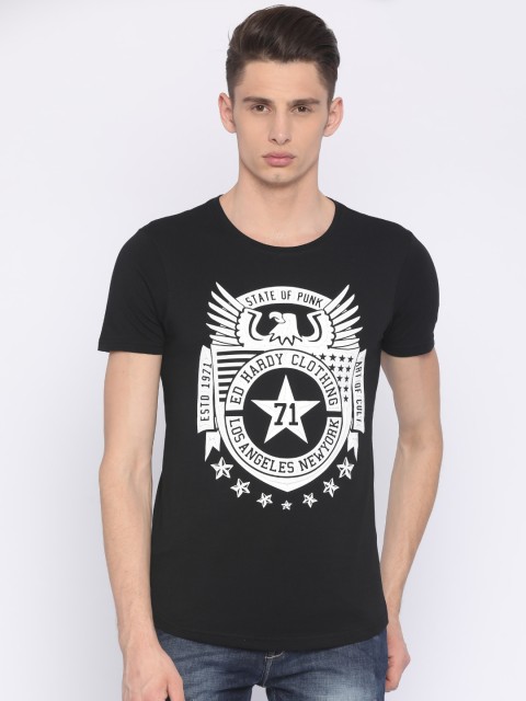 

Ed Hardy Men Black Printed Round Neck Pure Cotton T-shirt
