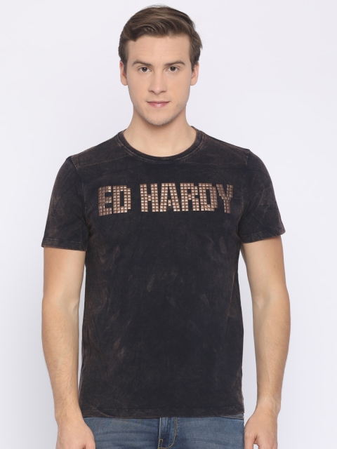 

Ed Hardy Men Navy & Brown Printed Round Neck T-shirt, Navy blue