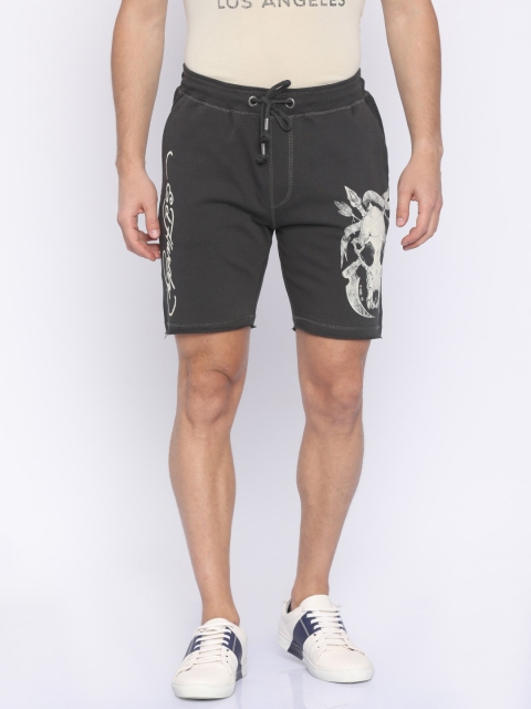 

Ed Hardy Men Charcoal Grey Printed Regular Fit Shorts