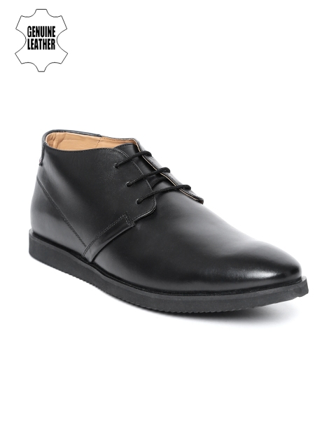 

Arrow Men Black Solid Leather Mid-Top Flat Boots