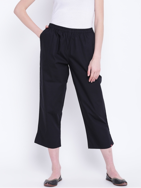 Biba Women Black Regular Fit Solid Cropped Trousers