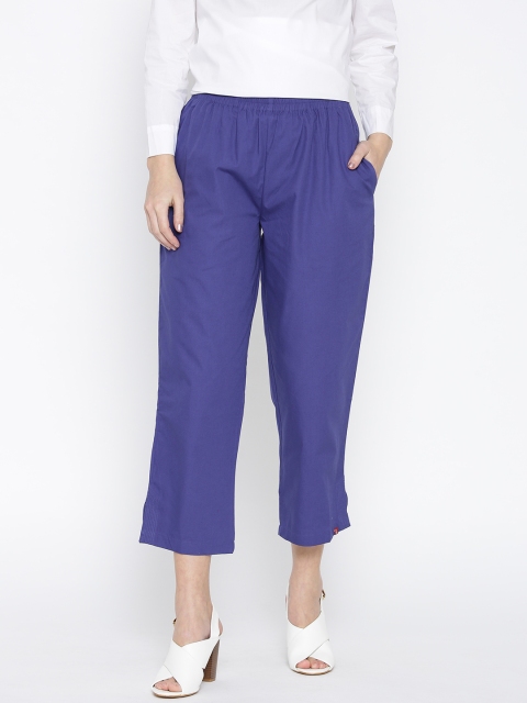 

Biba Women Blue Regular Fit Solid Cropped Regular Trousers
