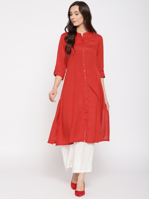 

Biba Women Red Solid A-Line Kurta