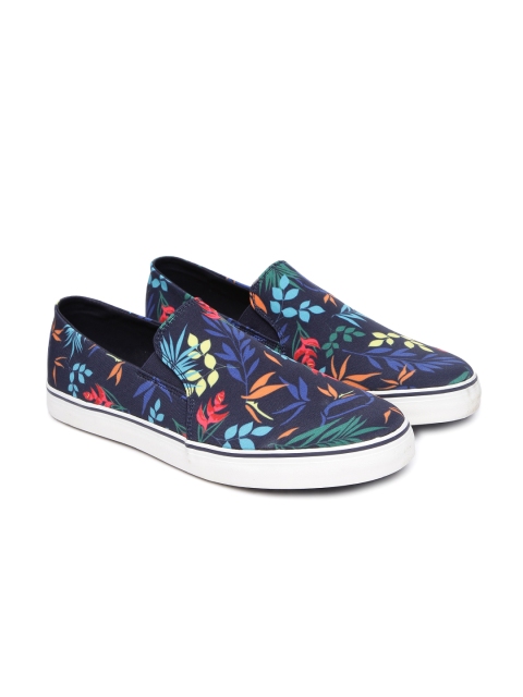 

United Colors of Benetton Men Navy Blue Floral Print Slip-On Sneakers