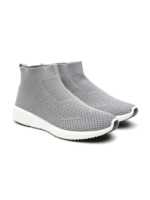 

United Colors of Benetton Men Grey Woven Design Mid-Top Slip-On Sneakers