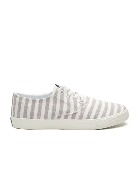 

United Colors of Benetton Men Beige & Off-White Striped Sneakers