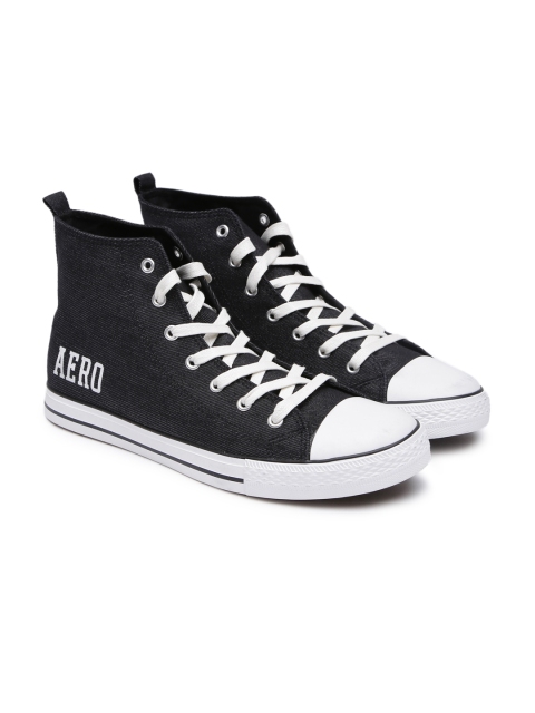 

Aeropostale Men Black Solid Canvas High-Top Sneakers