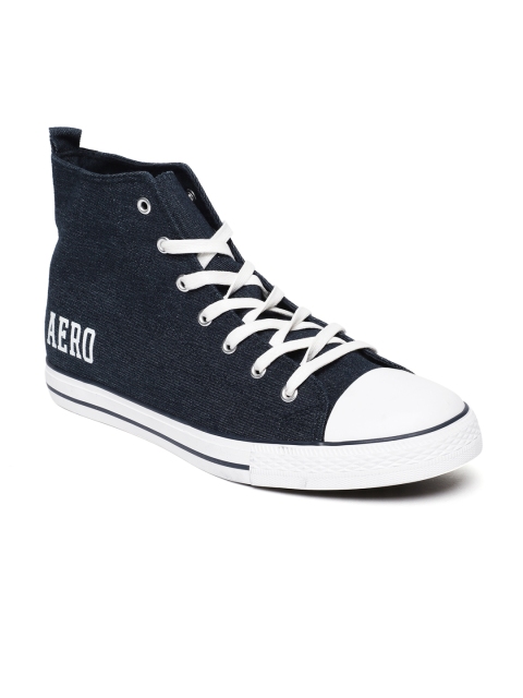 

Aeropostale Men Blue Solid Canvas Mid-Top Sneakers