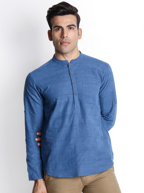 

indus route by Pantaloons Men Blue Solid Short Kurta