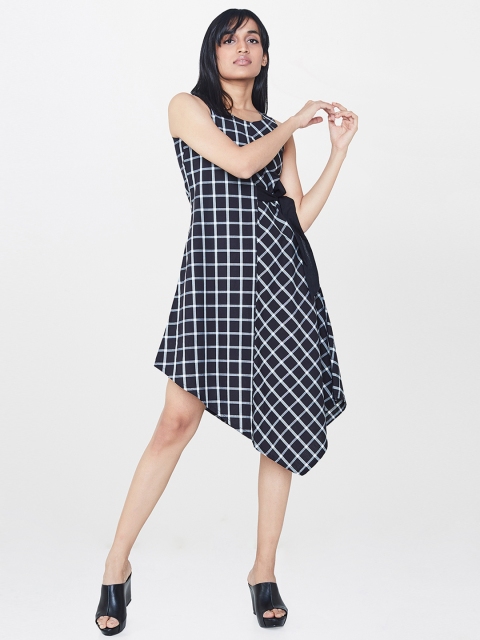 

AND Women Black Checked Asymmetric Dress