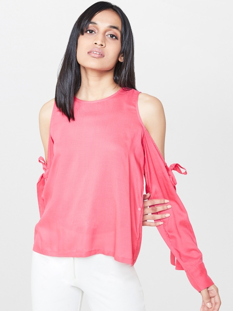 

AND Women Pink Solid Cold-Shoulder Top