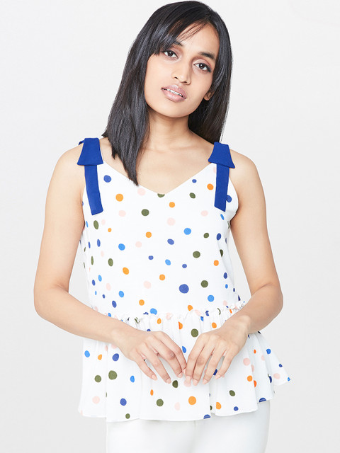 

AND Women White Printed Peplum Top