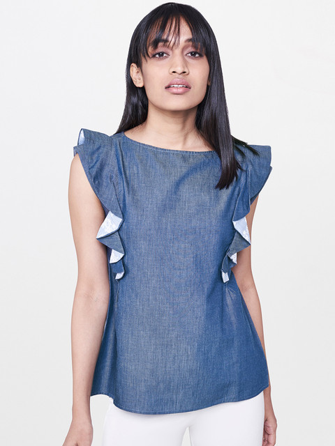 

AND Women Blue Solid Denim Top