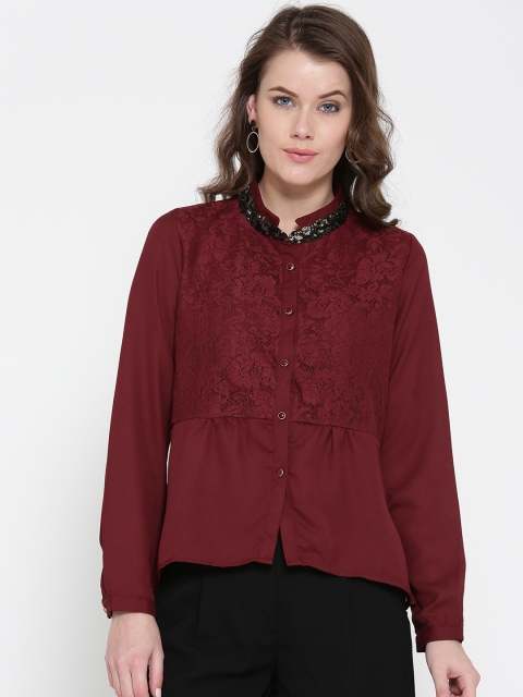 

OPt Women Burgundy Lace High-Low Shirt