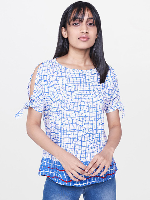 

AND Women Blue Printed Top