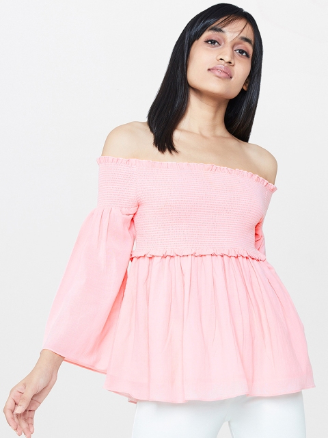 

AND Women Pink Solid Bardot Top