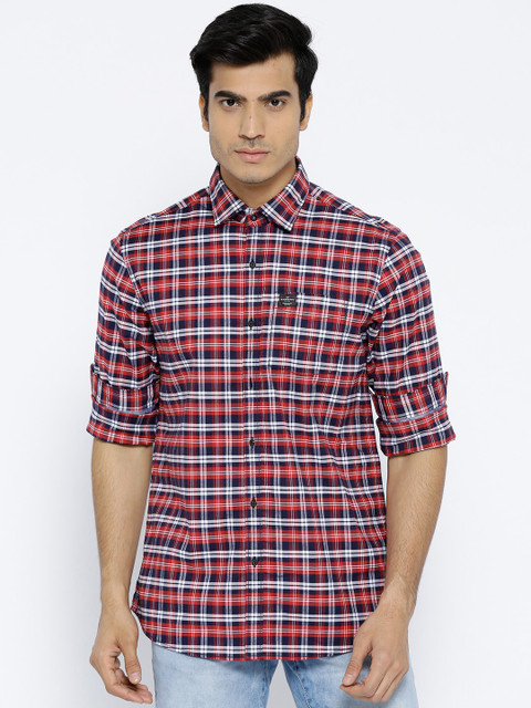 

Blackberrys Men Red & Navy Blue Slim Fit Checked Casual Shirt