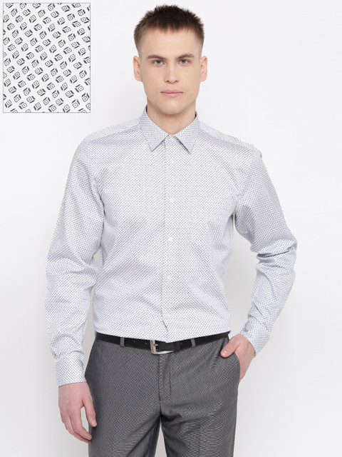 

Blackberrys Men Off-White & Grey Slim Fit Printed Formal Shirt