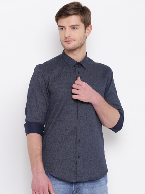 

Blackberrys Men Navy & Grey Trim Fit Self-Design Casual Shirt, Navy blue