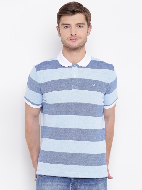 

Blackberrys Men Blue Striped Polo Collar T-shirt