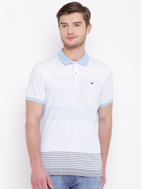 

Blackberrys Men Blue & White Striped Polo Collar T-shirt
