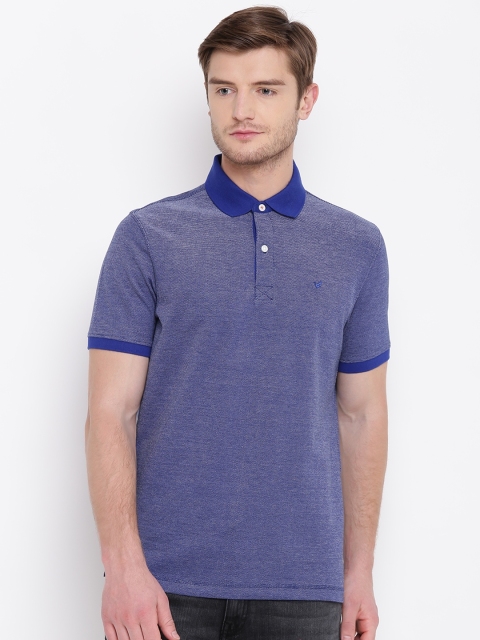 

Blackberrys Men Blue Self Design Polo Collar T-shirt