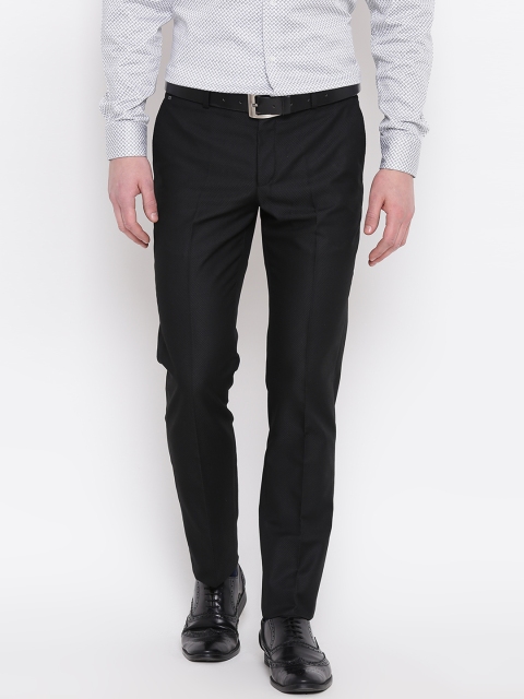 

Blackberrys Men Black Regular Fit Self Design Formal Trousers