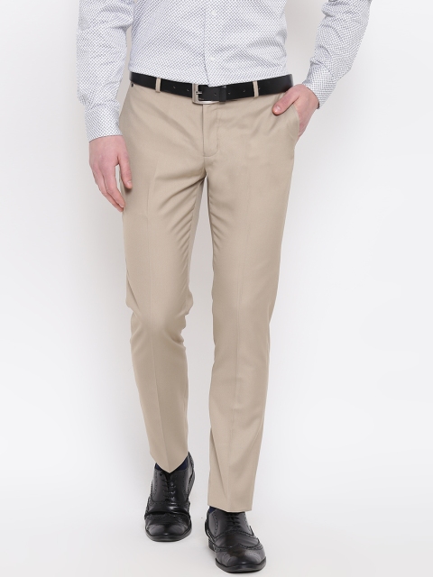 

Blackberrys Men Beige Solid Formal Trousers