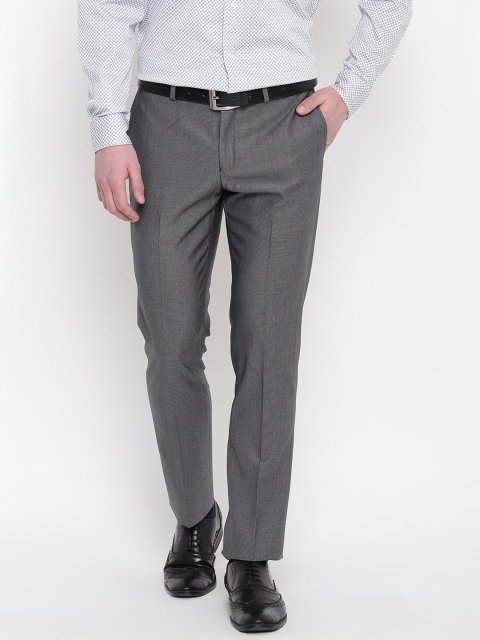 

Blackberrys Men Grey Self Design Formal Trousers