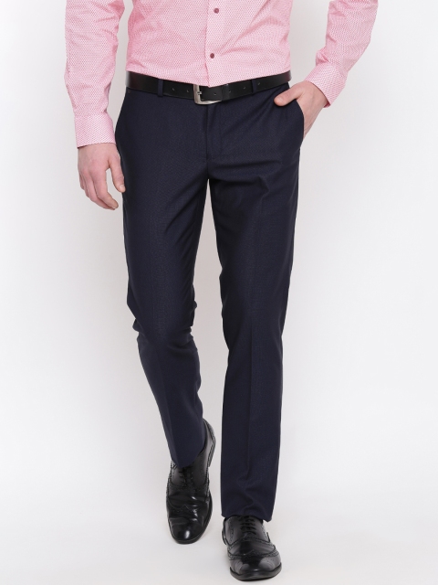 

Blackberrys Men Navy Regular Fit Solid Formal Trousers, Navy blue