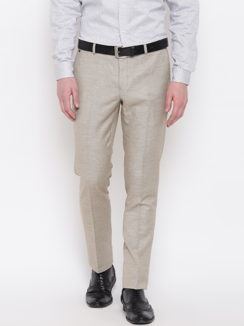 

Blackberrys Men Beige Regular Fit Self Design Formal Trousers