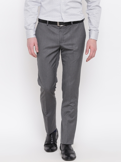 

Blackberrys Men Grey Solid Formal Trousers