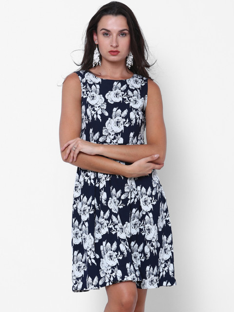 

Tokyo Talkies Women Blue Printed Fit and Flare Dress