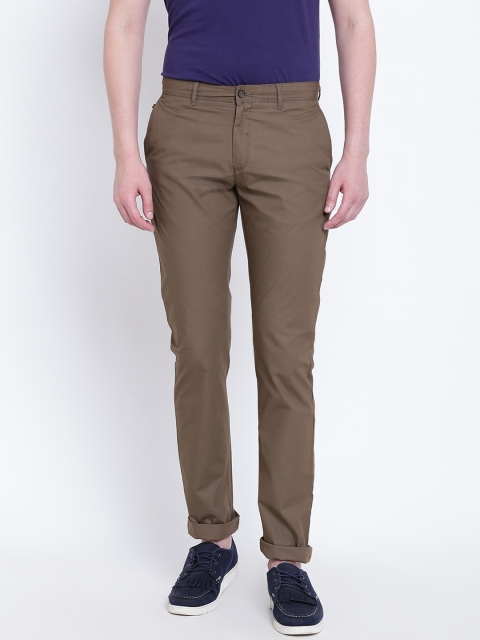 

Blackberrys Men Olive Brown Solid Casual Trousers