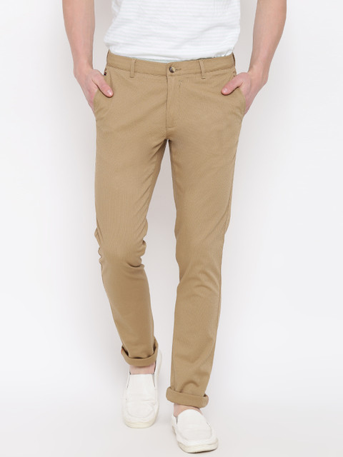 

Blackberrys Men Khaki Regular Fit Self Design Trousers