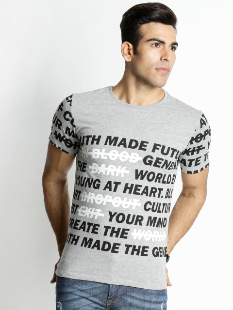 

SF JEANS by Pantaloons Men Grey Melange Printed Round Neck T-shirt