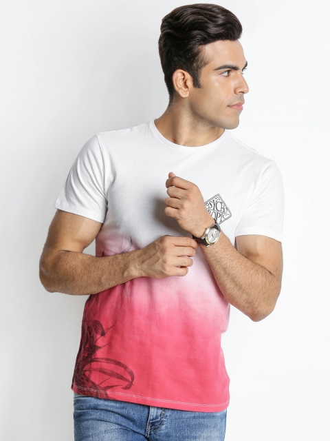 

SF JEANS by Pantaloons Men White & Pink Dyed Round Neck T-shirt