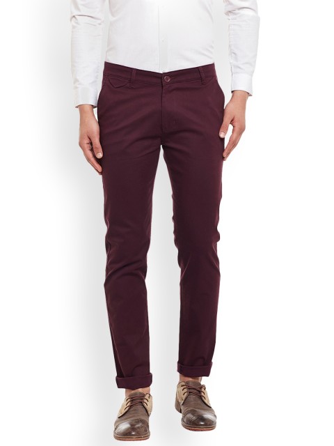 

Hancock Men Maroon Comfort Slim Fit Solid Chinos