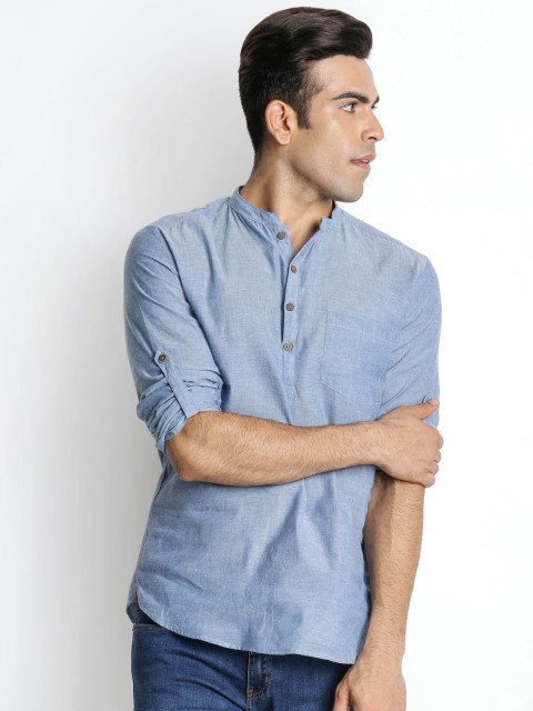

indus route by Pantaloons Men Blue Solid Short Kurta