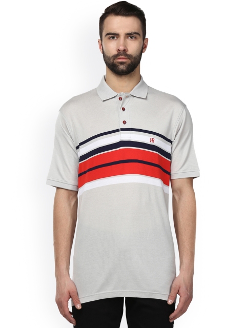 

Raymond Men Grey Striped Polo Collar T-shirt