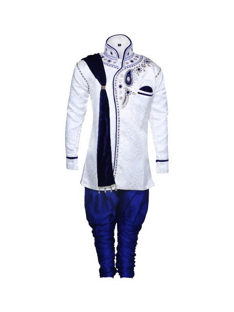 

Aj DEZInES Boys White & Blue Embellished Sherwani Set