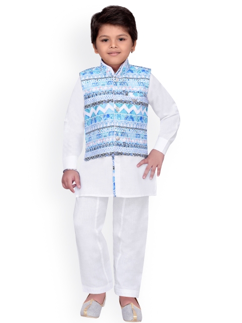 

Aj DEZInES Boys White Solid Kurta Set with Waistcoat