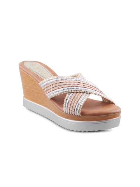 

Wet Blue Women Silver-Toned & Peach-Coloured Solid Sandals